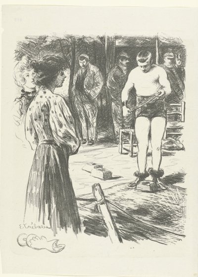 Dos mujeres y hombres del público observan al luchador
Lutteurs
L