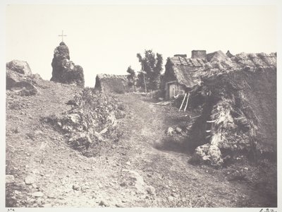 Cabañas de paja en Auvernia, con un calvario de Edouard Denis Baldus