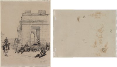 Soldiers Resting (recto) Sketch of a Man with Upraised Arm and Sketch of a Helmet (verso)  de Edouard Detaille