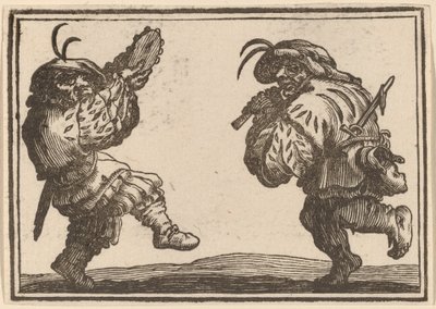 Bailarines con flauta y pandereta de Edouard Eckman after Jacques Callot