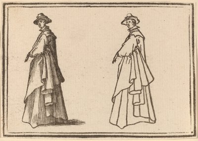 Mujer de pie con un gran abrigo de Edouard Eckman after Jacques Callot