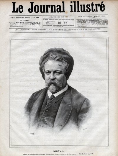 Alfred Grevin (1827-1892) escultor, caricaturista y diseñador de vestuario teatral francés - Grabado por Navellier después de la foto de Nadar en 