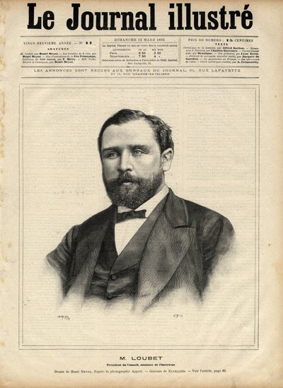 Emile Loubet (1836-1929) en 1892 (presidente del consejo - ministro del interior) Grabado por Navellier en 