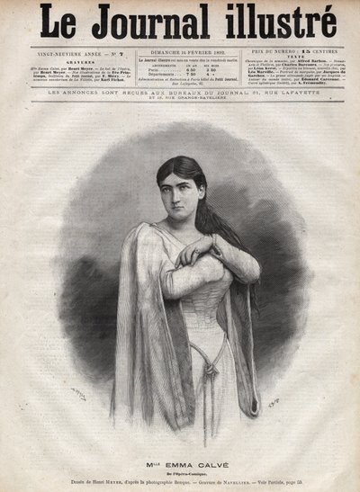 Retrato de Emma Calve (Rosa Noemie Emma Calvet de Roquet, conocida como) (1858-1942), soprano francesa - Grabado por Navellier en 