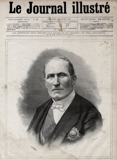 Retrato de Georges Eugene Haussmann llamado Barón Haussmann (1809-1891) prefecto del Sena durante el Segundo Imperio - Grabado de Navellier en “El Diario Ilustrado” de 1891 de Edouard Felicien Eugene Navellier