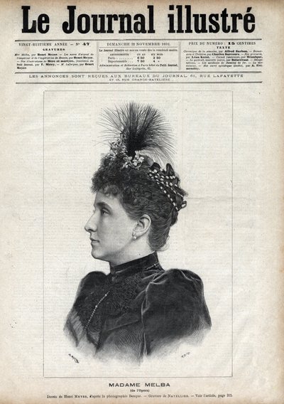 Retrato de Nellie Melba (Helen Porter Mitchell, conocida como) (1861-1931), soprano australiana - Grabado por Navellier en 