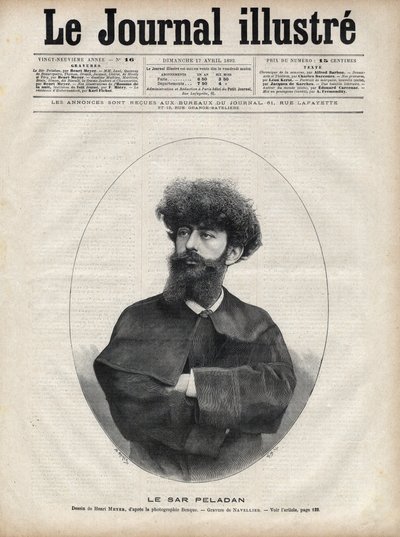 El Sar Merodack Josephin Peladan, seudónimo de Josephin Peladan (1858-1918) escritor y ocultista francés - Grabado por Navellier en “The Illustrous Journal” de 1892 de Edouard Felicien Eugene Navellier