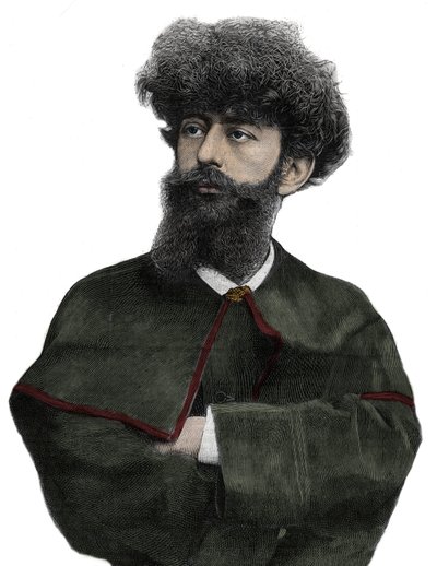 El Sar Merodack Josephin Peladan, seudónimo de Josephin Peladan (1858-1918) escritor y ocultista francés - Grabado por Navellier en “El Diario Ilustre” de 1892 de Edouard Felicien Eugene Navellier