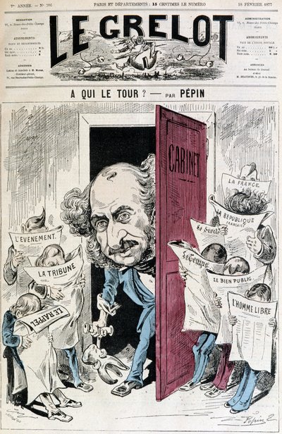 (Caricatura sobre la censura de prensa) - por Pépin, en “Le Grelot” del 18/02/1877 de Edouard Guillaumin Pepin
