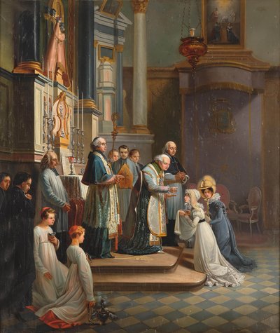 Visita de la duquesa de Berry a la iglesia de Notre Dame de Liesse en abril de 1819 de Édouard Henri Théophile Pingret