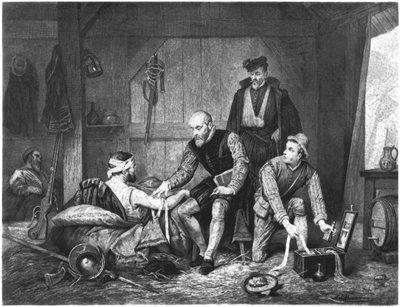 Ambroise Paré tratando a soldados heridos de Edouard Jean Conrad Hamman
