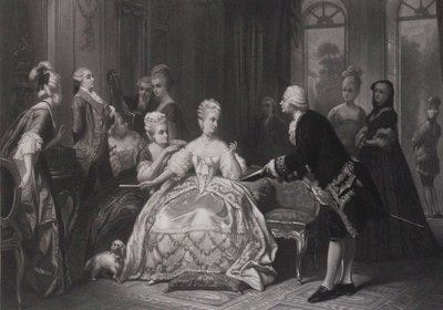 Christoph Willibald Gluck entrega a la Reina María Antonieta la partitura de la ópera..., en Trianon de Edouard Jean Conrad Hamman