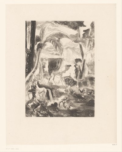 Paisaje con palmeras y figuras bañistas de Edouard Léon Louis Edy Legrand (attributed to)