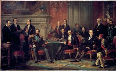 El Congreso de París del 25 de febrero al 30 de marzo de 1856 se reunió al final de la Guerra de Crimea, por Napoleón III con los Ministros de Relaciones Exteriores de los Estados Europeos de Edouard Louis Dubufe