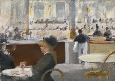 Un café en la plaza del Teatro-Francfort, c.1877-78 (pastel sobre lienzo) de Édouard Manet