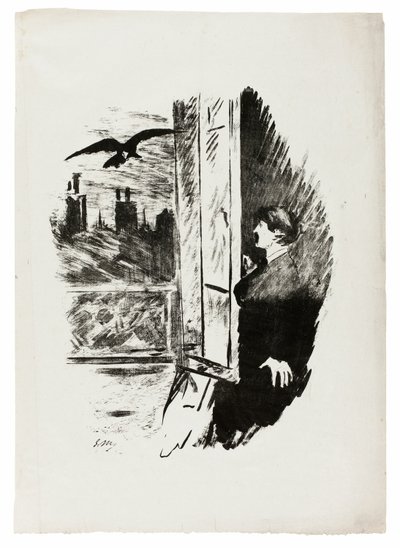 En la ventana ("Abrí aquí de golpe la persiana..."), de El cuervo (Le Corbeau) de Édouard Manet