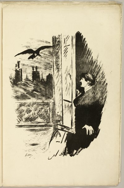 En la ventana ("Abrí de golpe el postigo..."), de El Cuervo (Le Corbeau) de Édouard Manet
