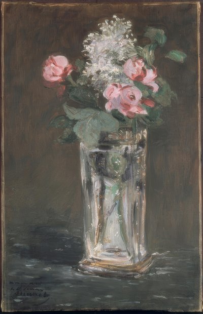 Flores en un jarrón de cristal de Édouard Manet