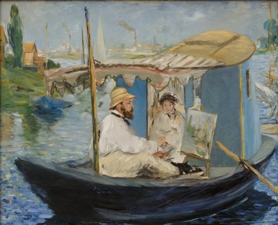 Claude Monet pintando en su barco-taller de Édouard Manet