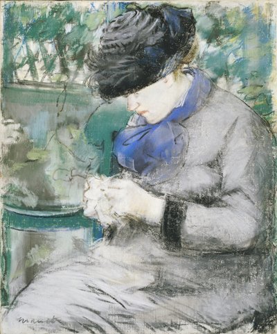 Niña sentada en el jardín, o tejiendo de Édouard Manet