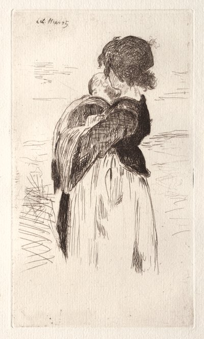 La niña pequeña sosteniendo un bebé de Édouard Manet