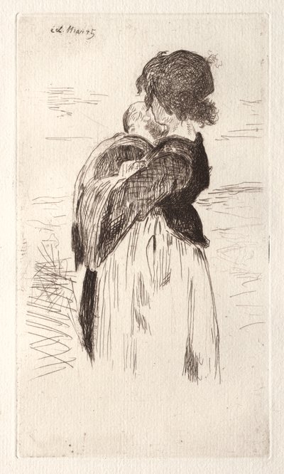 La pequeña niña sosteniendo un bebé de Édouard Manet