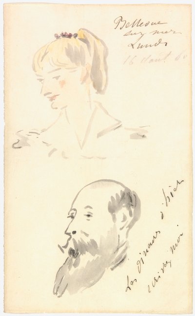 Manet - Cabeza de mujer y Cabeza de hombre barbudo, 1880 de Édouard Manet