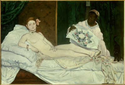 Olympia. Joven desnuda en una cama con su criada negra trayéndole un ramo de flores de Édouard Manet