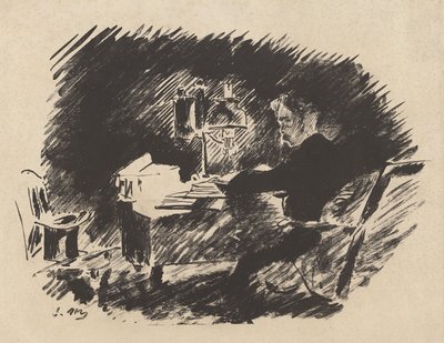 Bajo la lámpara, de la traducción de Stéphane Mallarmé de El cuervo de Edgar Allan Poe de Édouard Manet