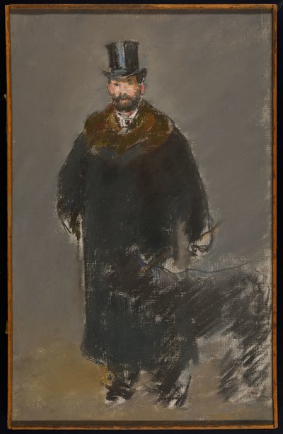 El hombre con el perro, c.1882 (pastel sobre lienzo, preparado con una base de gouache gris) de Édouard Manet