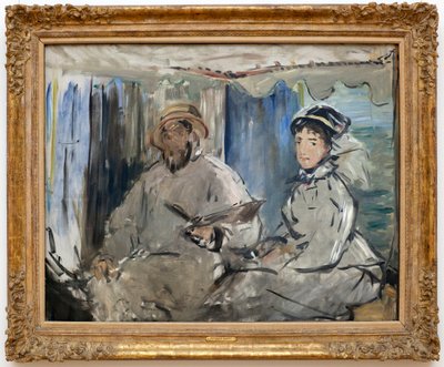 El pintor Claude Monet en su estudio (con su esposa Camille en su barco taller) de Édouard Manet