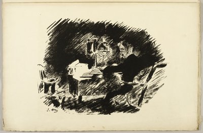 Bajo la lámpara ("Érase una vez en una medianoche lúgubre..."), de El Cuervo (Le Corbeau) de Édouard Manet