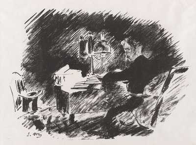 Bajo la lámpara, de la traducción de Stéphane Mallarmé de El cuervo de Edgar Allan Poe de Édouard Manet