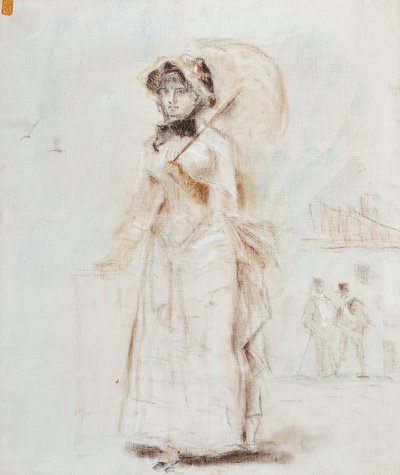 Mujer Caminando con Paraguas Abierto de Édouard Manet