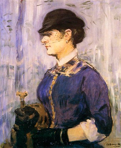 Joven con blusa azul y pequeño sombrero negro, 1877 de Édouard Manet
