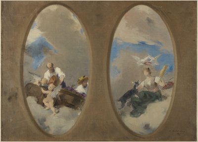 Boceto para el Ayuntamiento de Suresnes: Alegoría del vino - Chevrière aux colombes (techos) de Edouard Michel Lancon