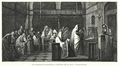 Sinagoga durante una lectura de la Torá de Edouard Moyse