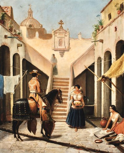Chinaco e india en patio mexicano de Edouard Pingret