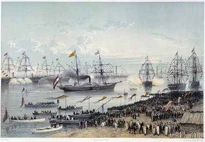 Llegada de Su Majestad el Emperador de Austria a Port Said en Inauguración del Canal de Suez por G. Nicole. 1869 de Edouard Riou