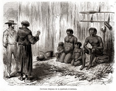 Evangelización cristiana de una familia de indios Yahuas Orejones en Perú de Edouard Riou