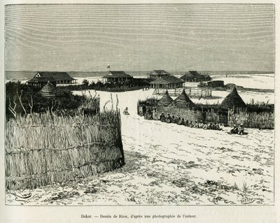 Dakar. Grabado de Riou para ilustrar la historia Viaje a la Plata, tres meses de vacaciones por Emile Blaireaux en 1886, en Le Tour du monde 1887, bajo la dirección de Edouard Charton (1807-1890), Hachette, París. de Edouard Riou