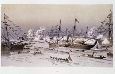 Entrada del Águila a Port Said para la inauguración del Canal de Suez - en “A través del Istmo de Suez” de Riou, Marius Fontaine de Edouard Riou
