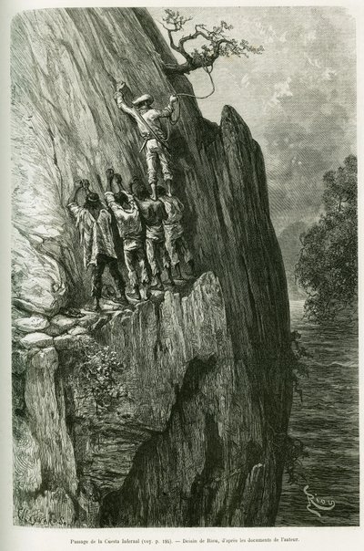 Paso de la Cuesta Infernal. Ilustración de la historia Voyage dans le delta du Pilcomayo et de Buenos Aires a Sucre de Edouard Riou