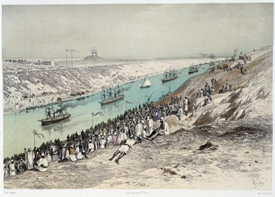 Paso a El-Guisr en "Inauguración del Canal de Suez por G. Nicole. 1869 de Edouard Riou
