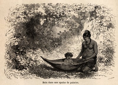 El baño del niño en una hoja de palma de Edouard Riou