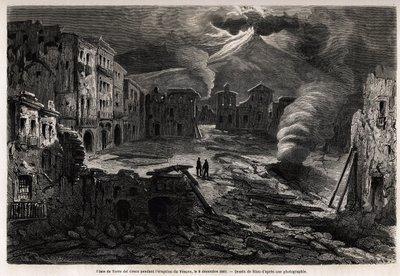 La plaza de Torre del Greco durante la erupción del Vesubio de Edouard Riou