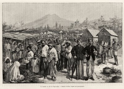 El paseo en Pager Alam Cafe (Malasia). Grabado por Riou para ilustrar la historia “un año en Malasia” de Jules Claine (1856-1939) de Edouard Riou