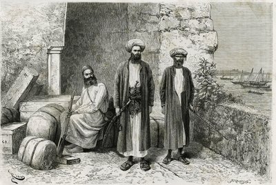 Viajeros en el parador: Julian Teissere, quien está detrás del explorador, George Revoil de Edouard Riou