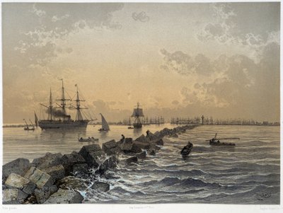Vista del Canal en "Inauguración del Canal de Suez por G. Nicole. 1869 de Edouard Riou