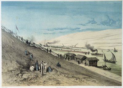 Vista del canal en la Inauguración del Canal de Suez por G. Nicole. 1869 de Edouard Riou
